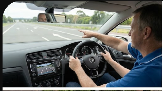 Instructor guiding a student on a highway driving lesson