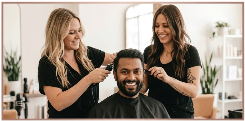 Stylist finishing a client's blow-dry